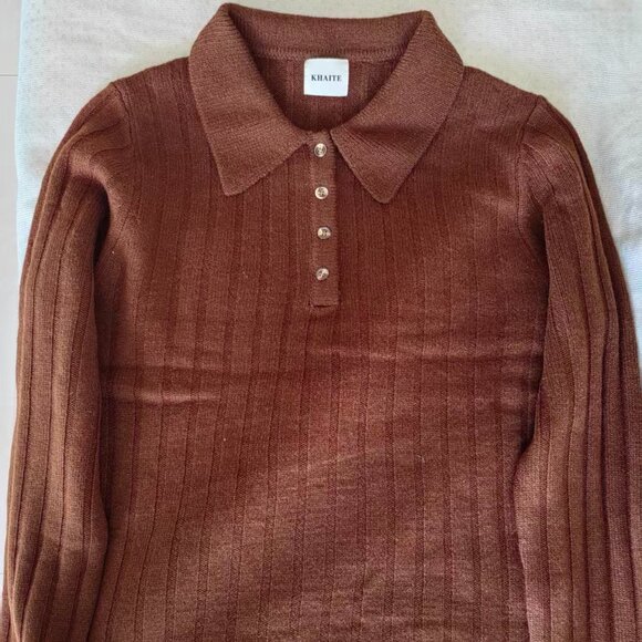 Khaite Brown Ribbed Polo Sweater - Sizes S & M - Picture 1 of 5